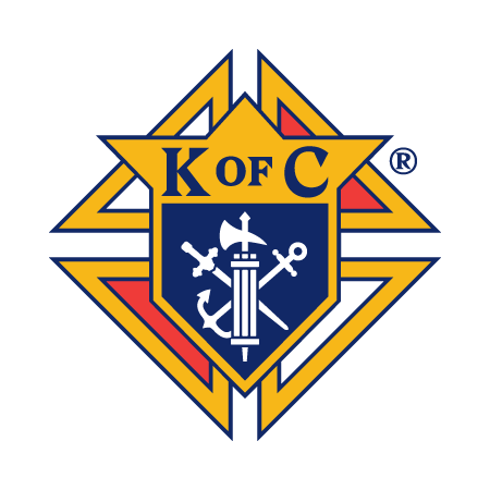 Knights of Columbus logo: Interlocking triangles with a coat of arms in the middle, featuring the letters K of C, symbolizing unity, strength, and the organization's values