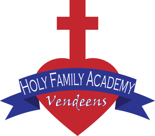 Holy Family Academy Vendeens logo: Heart with a red cross emerging from the top, symbolizing compassion and care